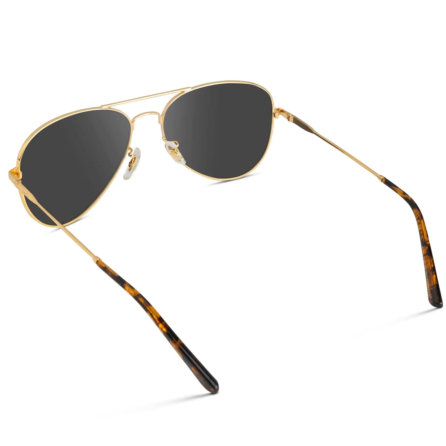 Gold Frame / Grey || Back view of Unisex Double Bridge Aviator Prescription Sunglasses with Gold Metal Frame and Grey Lens on a white background