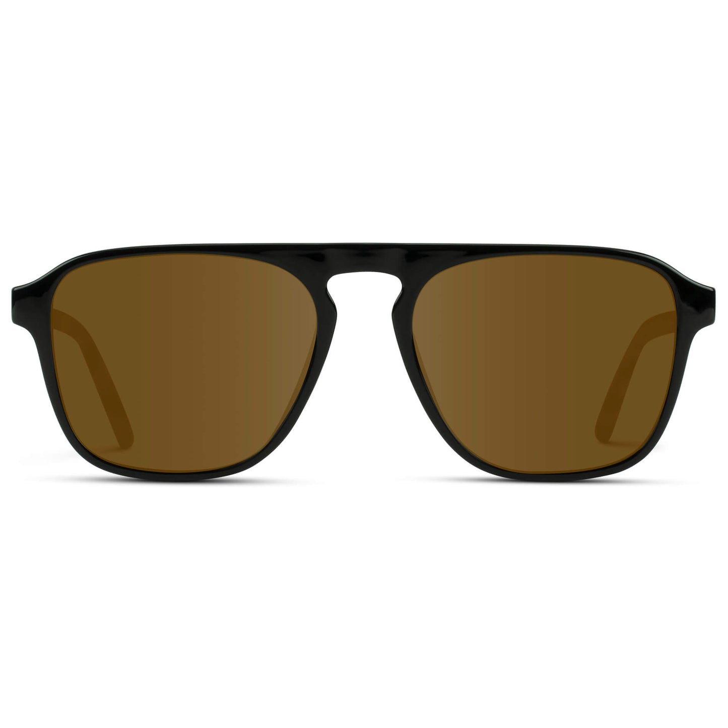 Black Beige Tort / Amber Lens || Black Single Bridge Aviator Sunglasses with Brown Prescription Lenses