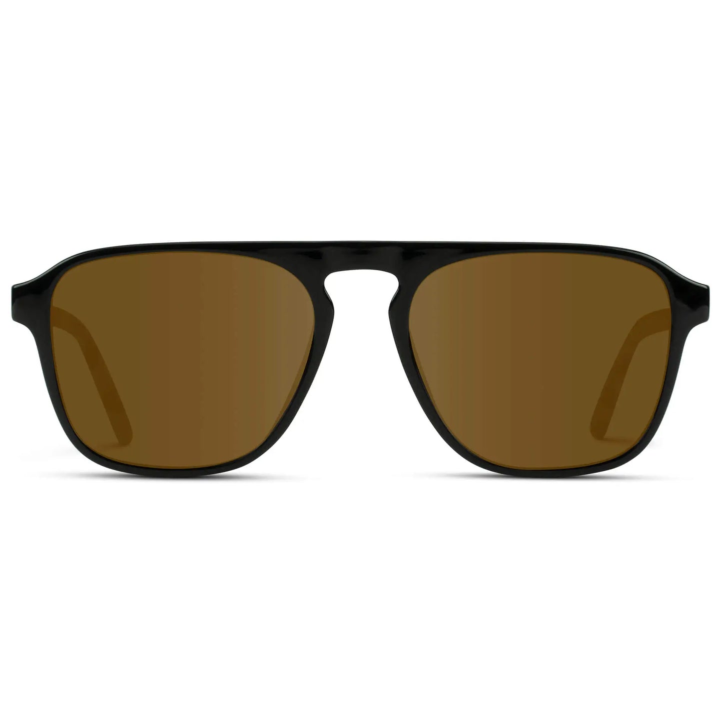 Black Beige Tort / Amber || Black Single Bridge Aviator Sunglasses with Brown Prescription Lenses on a white background