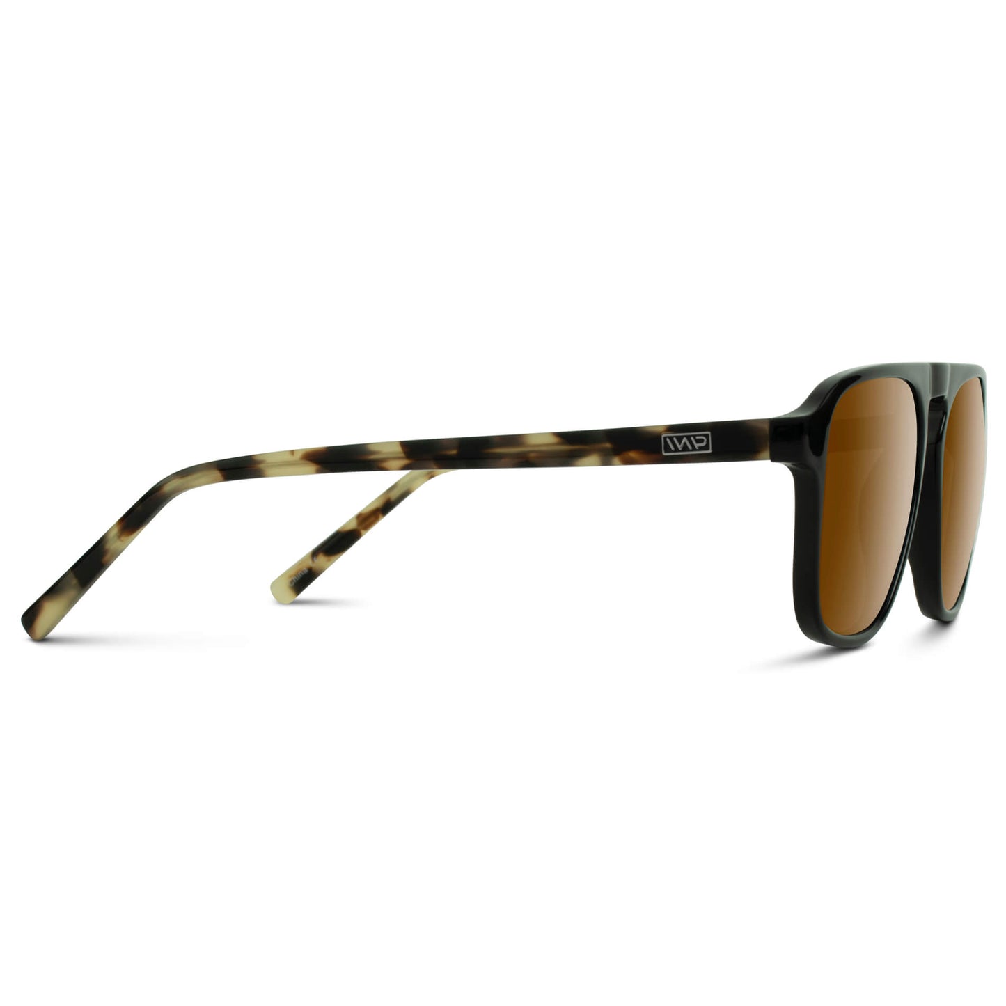 Black Beige Tort / Amber Lens || Black Single Bridge Aviator Sunglasses with Brown Prescription Lenses