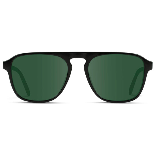 Black Beige Tort / G15 Lens || Black Single Bridge Aviator Sunglasses with Green Prescription Lenses