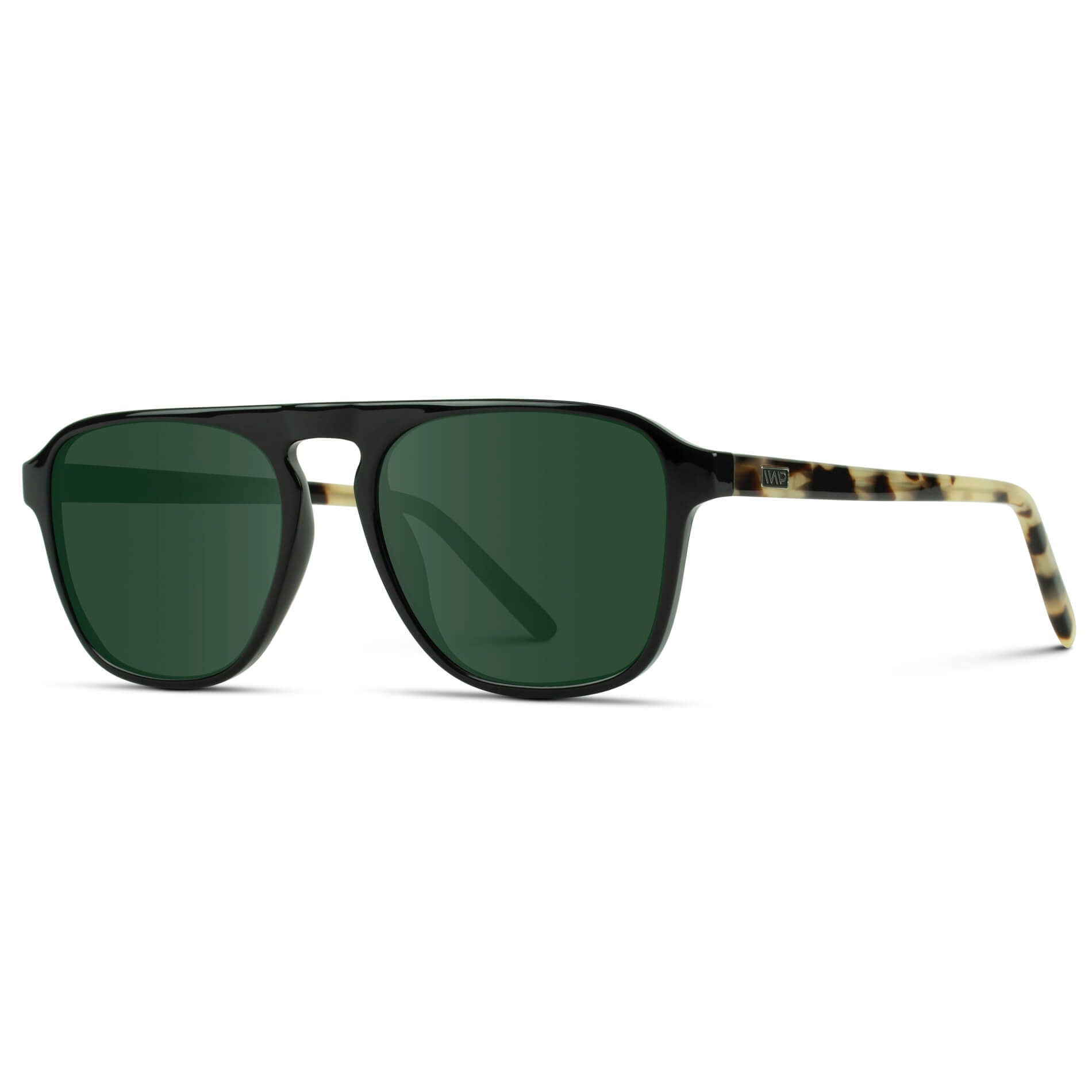 Black Beige Tort / G15 Lens || Black Single Bridge Aviator Sunglasses with Green Prescription Lenses