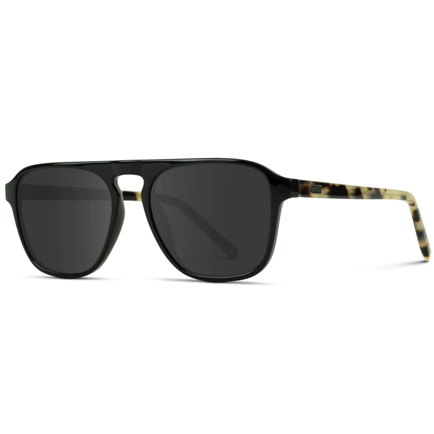 Black Beige Tort / Grey Lens || Black Single Bridge Aviator Sunglasses with Grey Prescription Lenses