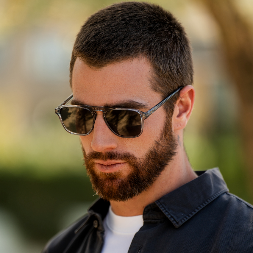 Denim Blue / Black Lens || Blue Single Bridge Aviator Sunglasses with Black Polarized Lenses