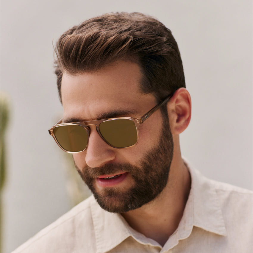 Light Crystal Brown / Amber Lens || Brown Single Bridge Aviator Sunglasses with Brown Prescription Lenses