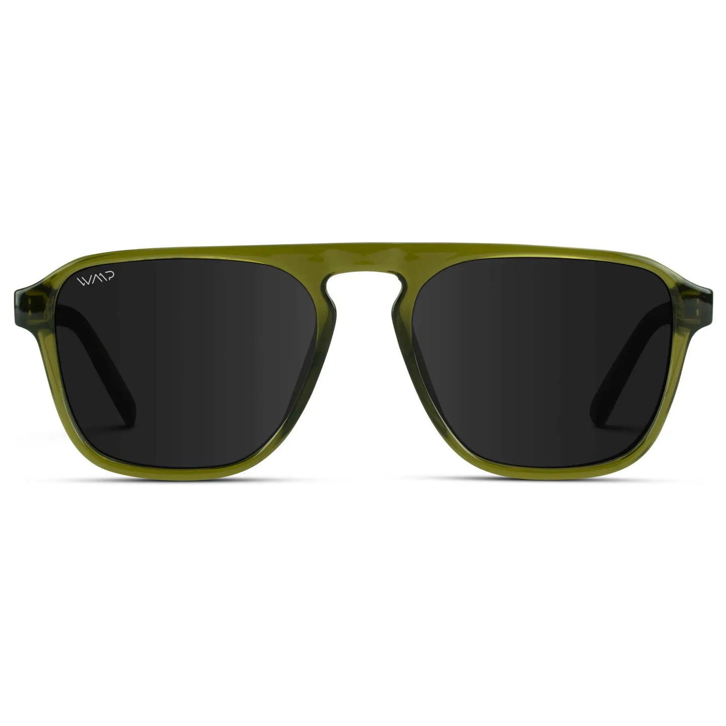 Crystal Saguaro Green / Black Lens || Green Single Bridge Aviator Sunglasses with Black Polarized Lenses