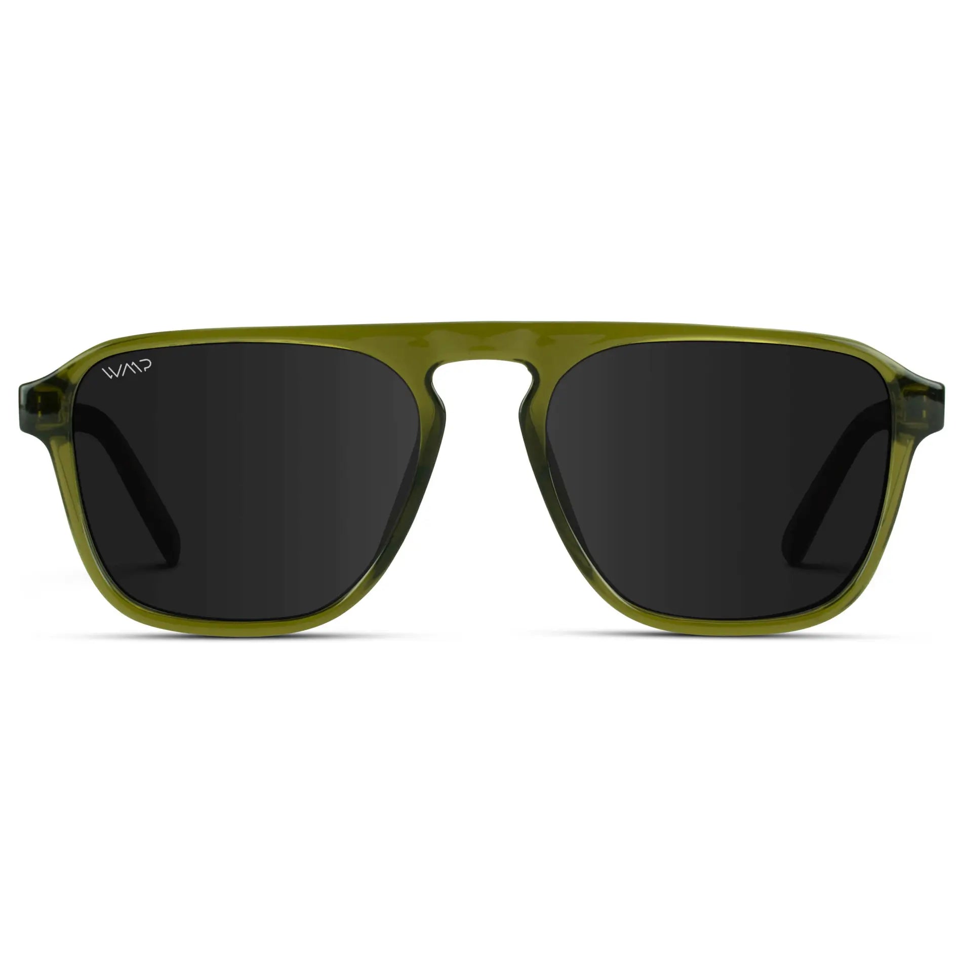 Crystal Saguaro Green / Black Lens || Green Single Bridge Aviator Sunglasses with Black Polarized Lenses