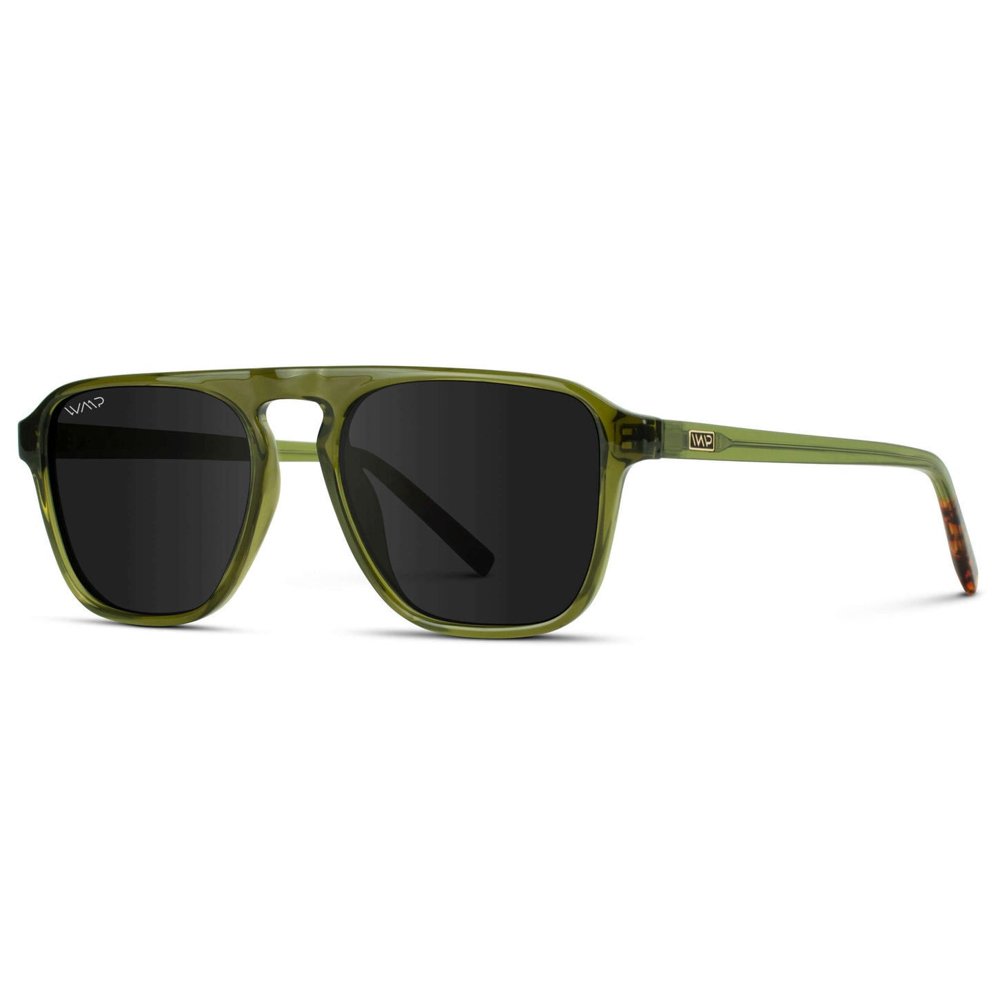 Crystal Saguaro Green / Black Lens || Green Single Bridge Aviator Sunglasses with Black Polarized Lenses
