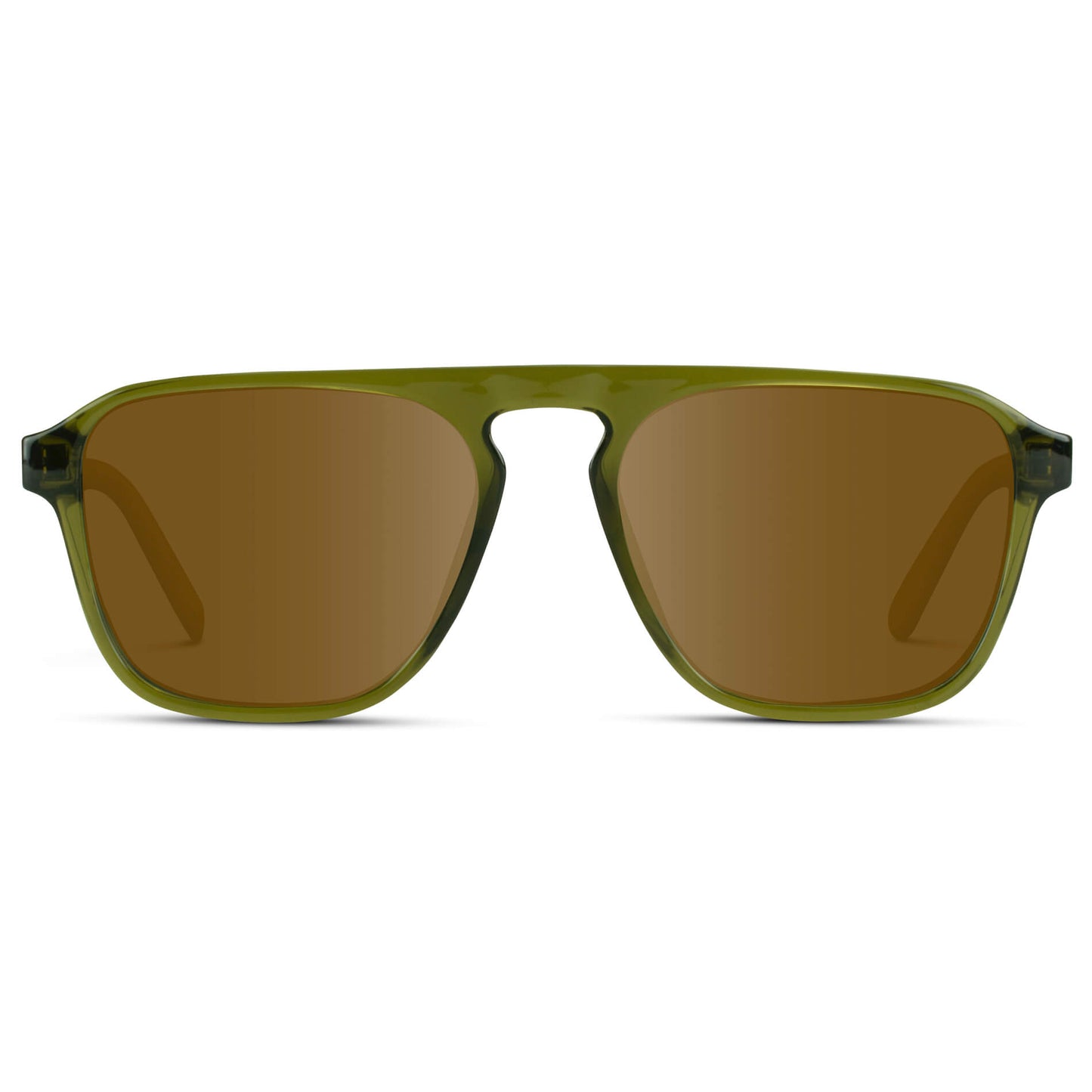 Crystal Saguaro Green / Amber Lens || Green Single Bridge Aviator Sunglasses with Brown Prescription Lenses