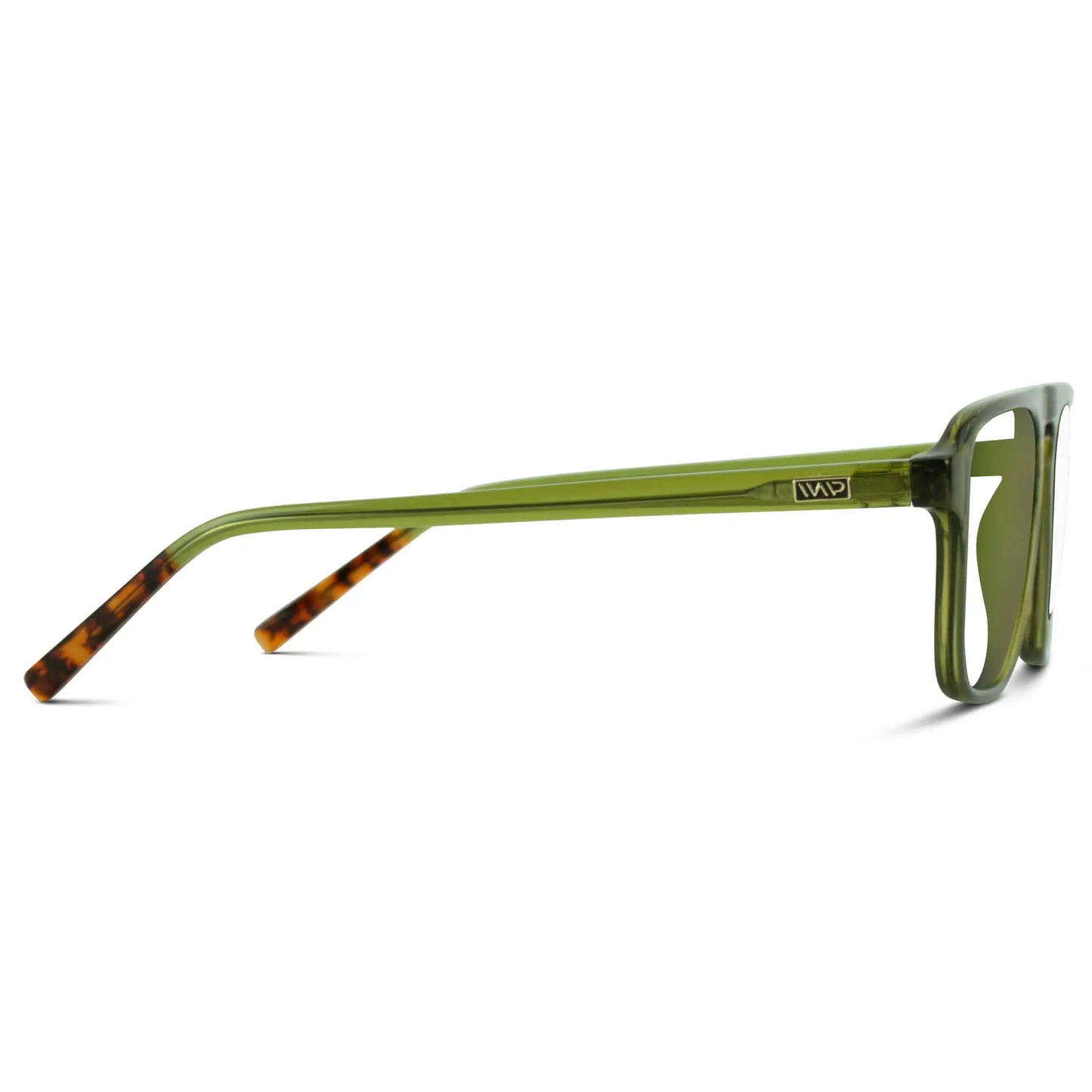 Crystal Saguaro Green || Temple view of Men's Aviator Prescription Glasses with Crystal Saguaro Green Frame and Clear Lenses on a white background