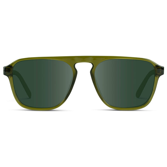 Crystal Saguaro Green / G15 Lens || Green Single Bridge Aviator Sunglasses with Green Prescription Lenses