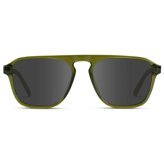 Crystal Saguaro Green / Grey Lens || Green Single Bridge Aviator Sunglasses with Grey Prescription Lenses