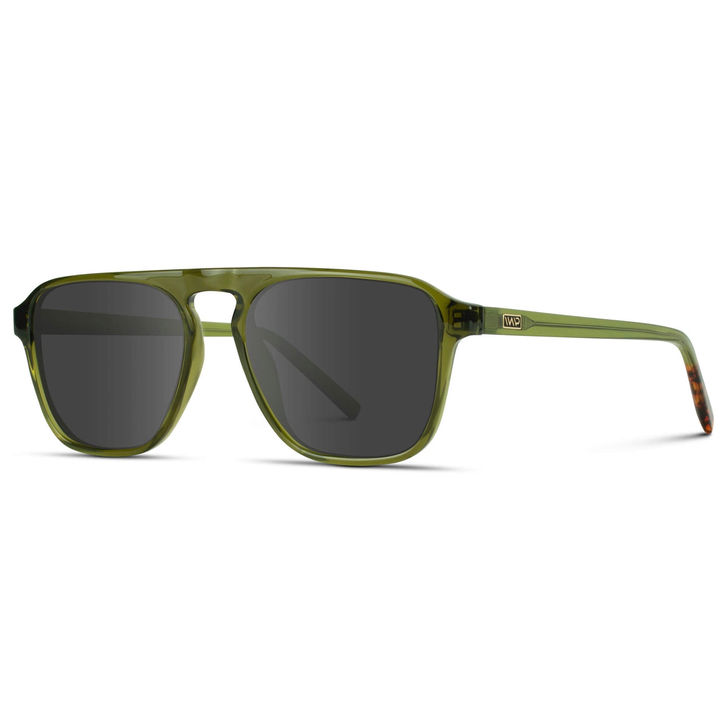 Crystal Saguaro Green / Grey Lens || Green Single Bridge Aviator Sunglasses with Grey Prescription Lenses