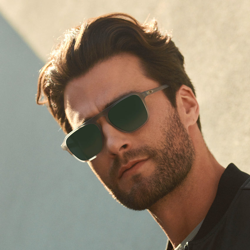 Moonrock Grey / G15 Lens || Grey Single Bridge Aviator Prescription Sunglasses with Green Lenses