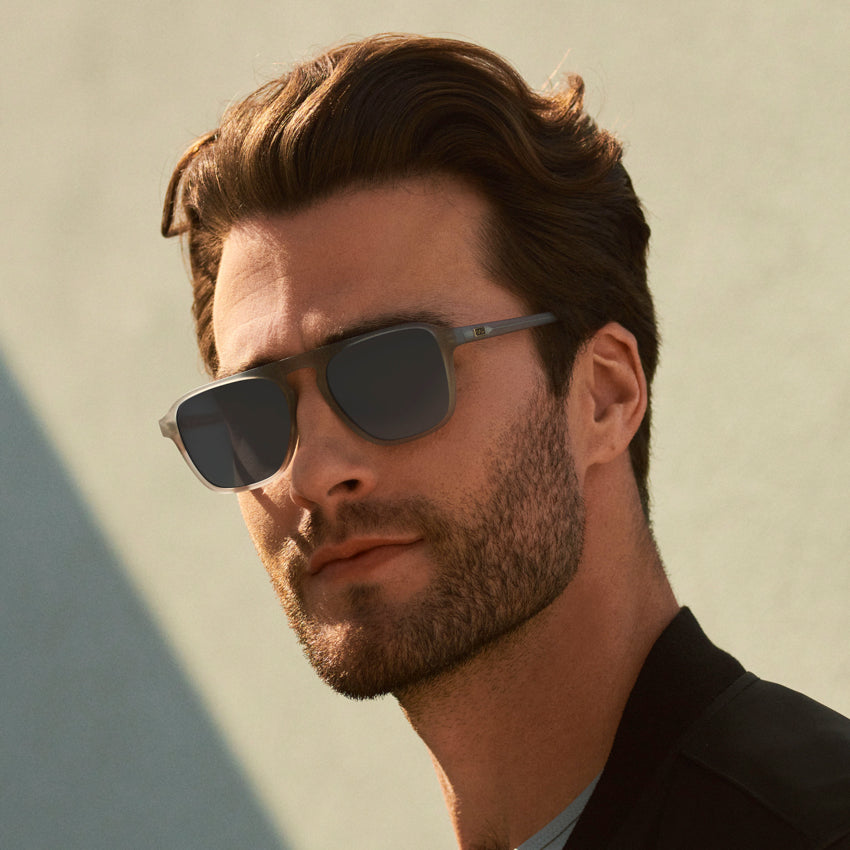 Moonrock Grey / Grey Lens || Grey Single Bridge Aviator Prescription Sunglasses with Grey Lenses