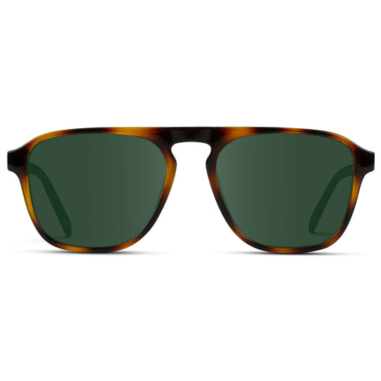 Whiskey Brown Tortoise / G15 Lens || Tortoise Single Bridge Aviator Sunglasses with Green Prescription Lenses