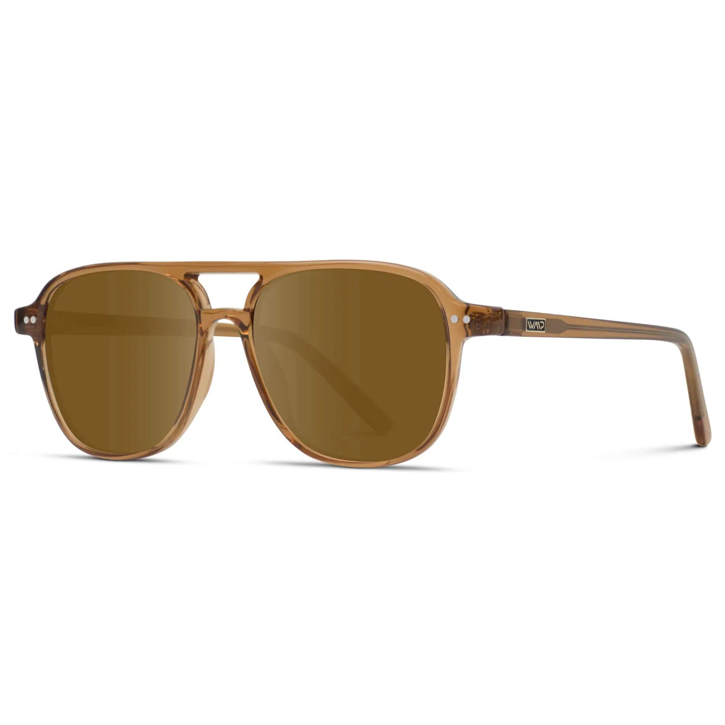 Crystal Copper / Amber || Side view of Women's Square Frame Prescription Sunglasses in Crystal Copper with Amber Lens on a white background