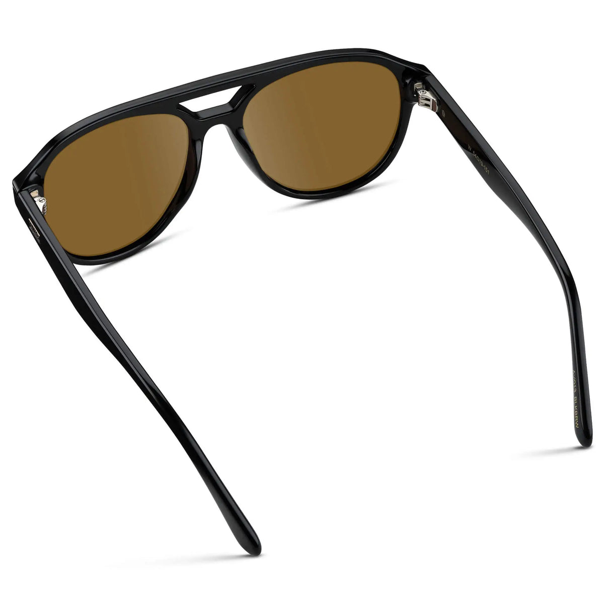 Black / Amber || Back view of Men's Aviator Style Prescription Sunglasses with Black Frame and Brown Prescription Lenses