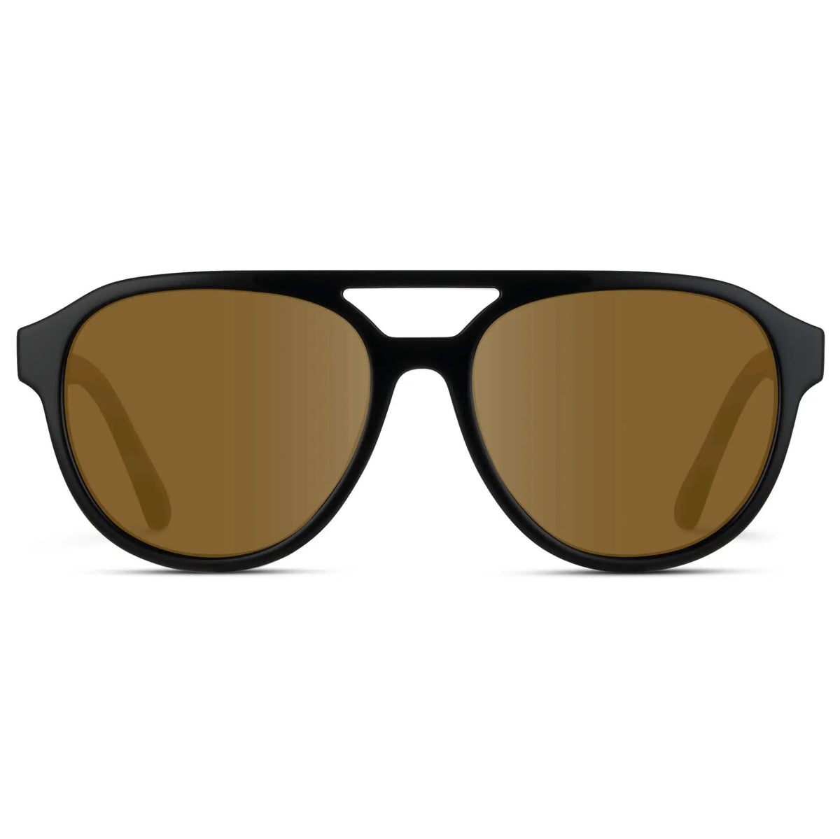 Black / Amber || Front view of Men's Aviator Style Prescription Sunglasses with Black Frame and Brown Prescription Lenses