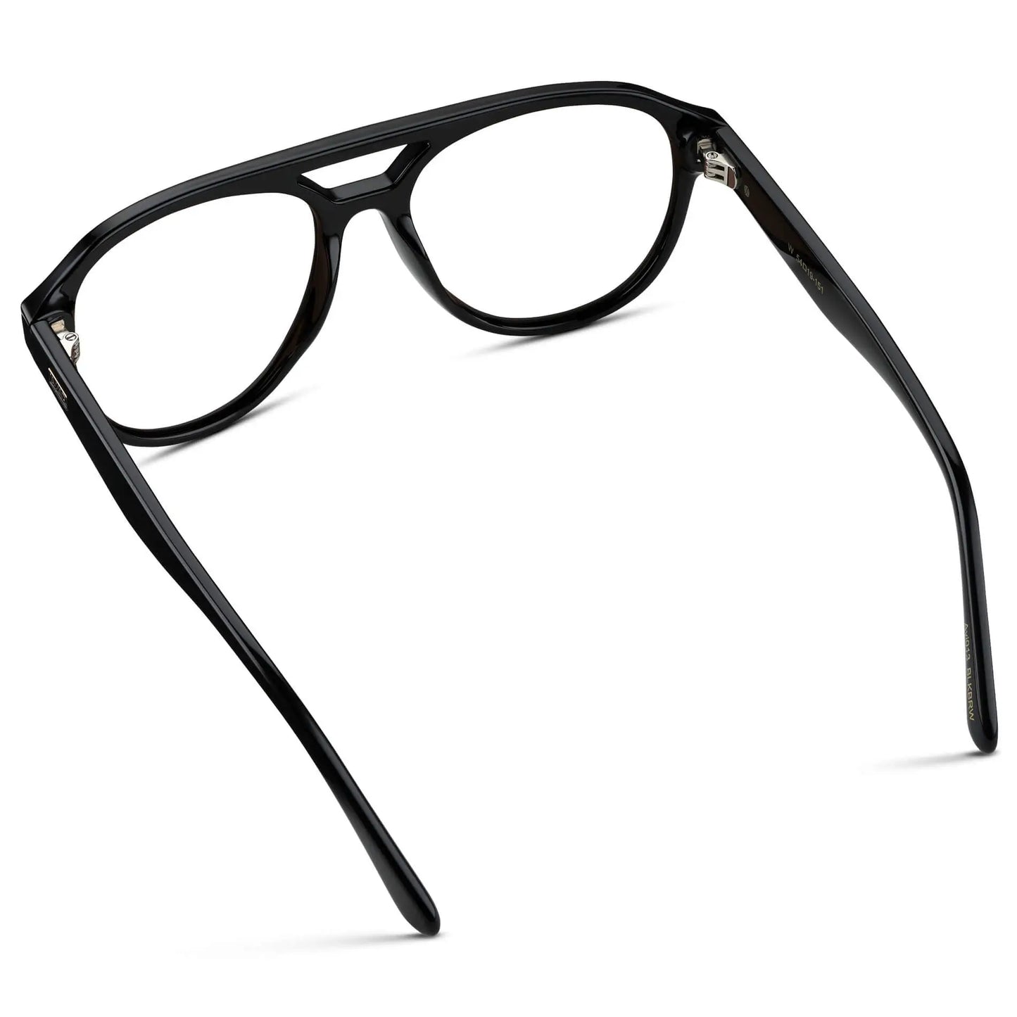 Black || Back view of Men's Aviator Prescription Glasses with Black Frame and Clear Lenses on a white background
