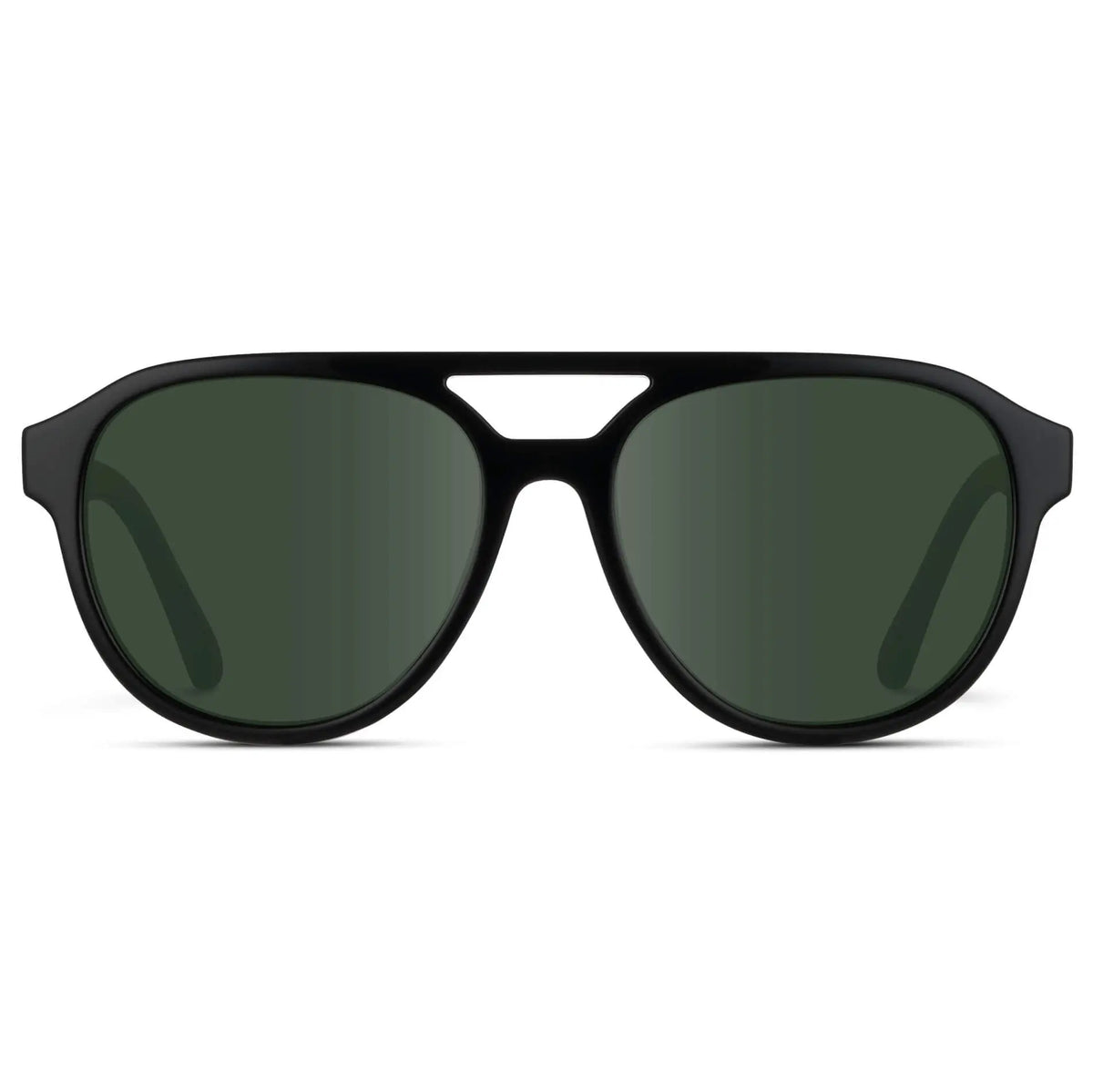Black / G15 || Front view of Men's Aviator Style Prescription Sunglasses with Black Frame and Green Prescription Lenses