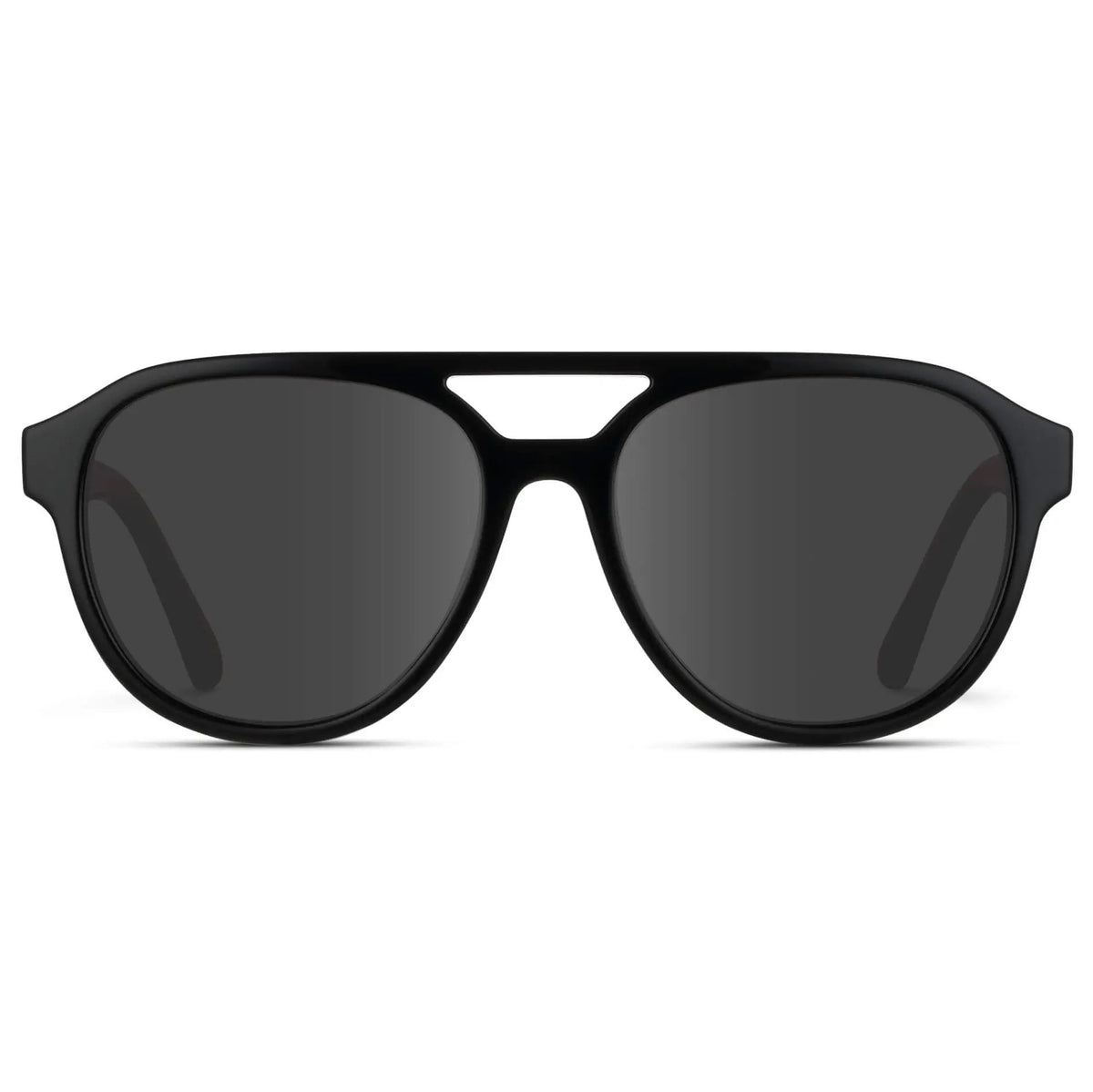 Black / Grey || Front view of Men's Aviator Style Prescription Sunglasses with Black Frame and Grey Prescription Lenses