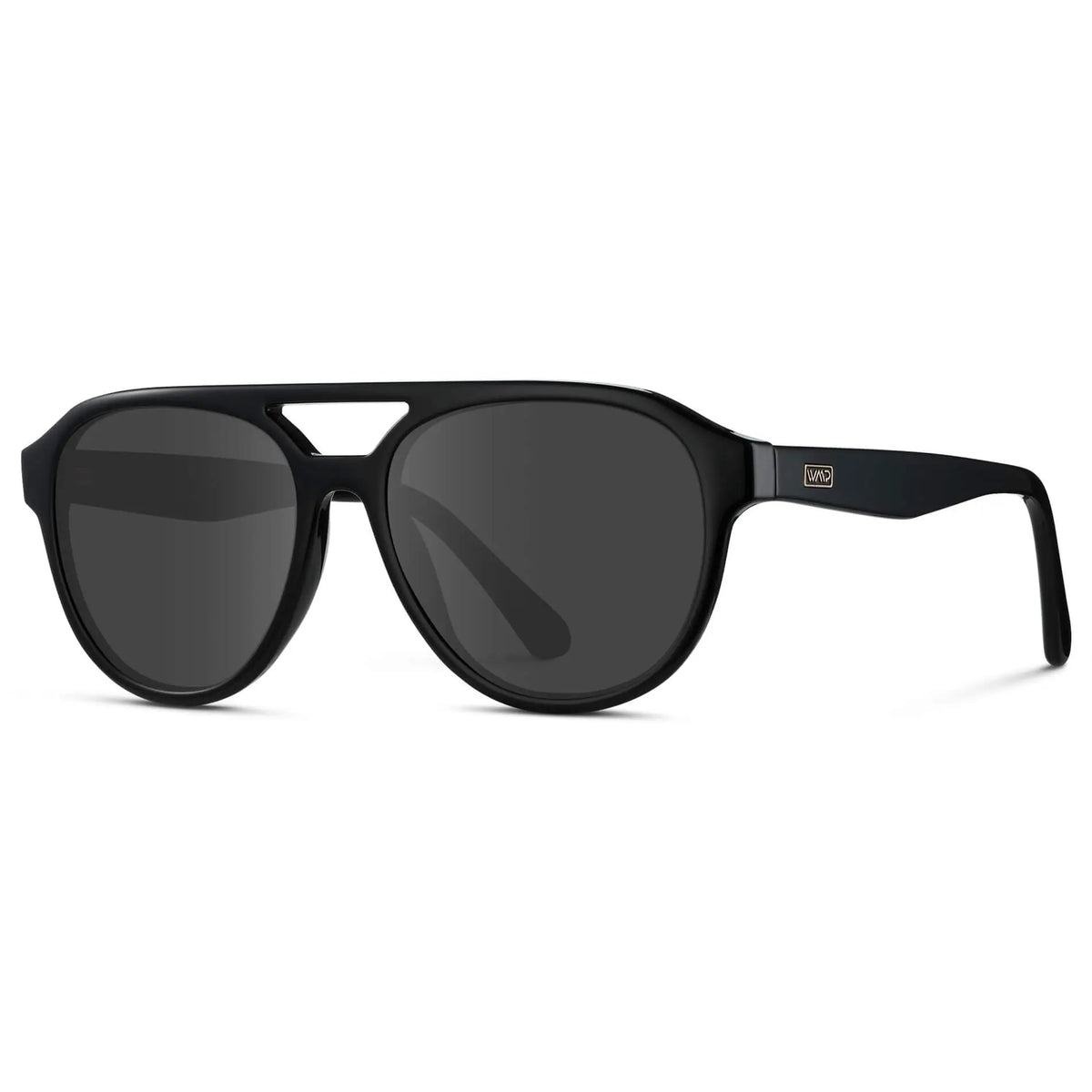 Black / Grey || Side view of Men's Aviator Style Prescription Sunglasses with Black Frame and Grey Prescription Lenses