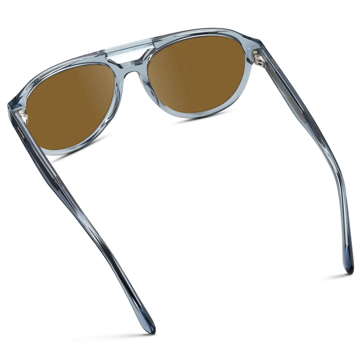 Denim Blue / Amber || Back view of Men's Aviator Style Prescription Sunglasses with Blue Frame and Brown Prescription Lenses