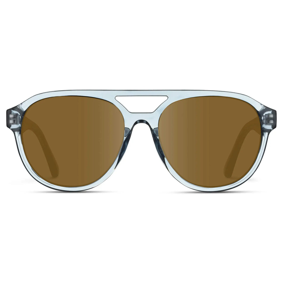 Denim Blue / Amber || Front view of Men's Aviator Style Prescription Sunglasses with Blue Frame and Brown Prescription Lenses