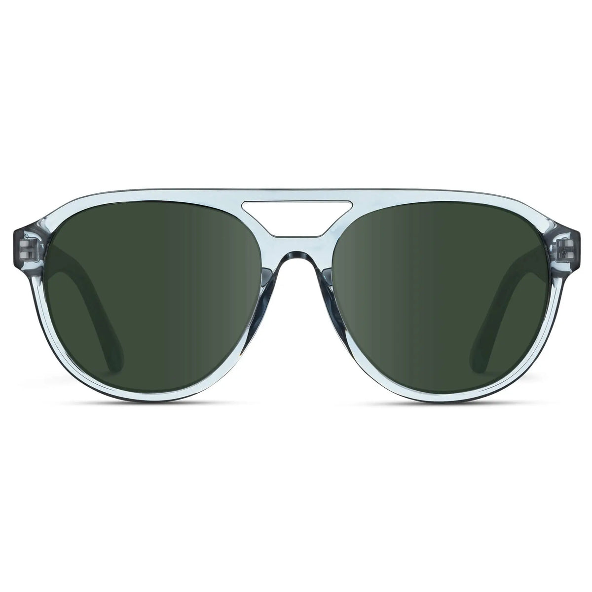 Denim Blue / G15 || Front view of Men's Aviator Style Prescription Sunglasses with Blue Frame and Green Prescription Lenses