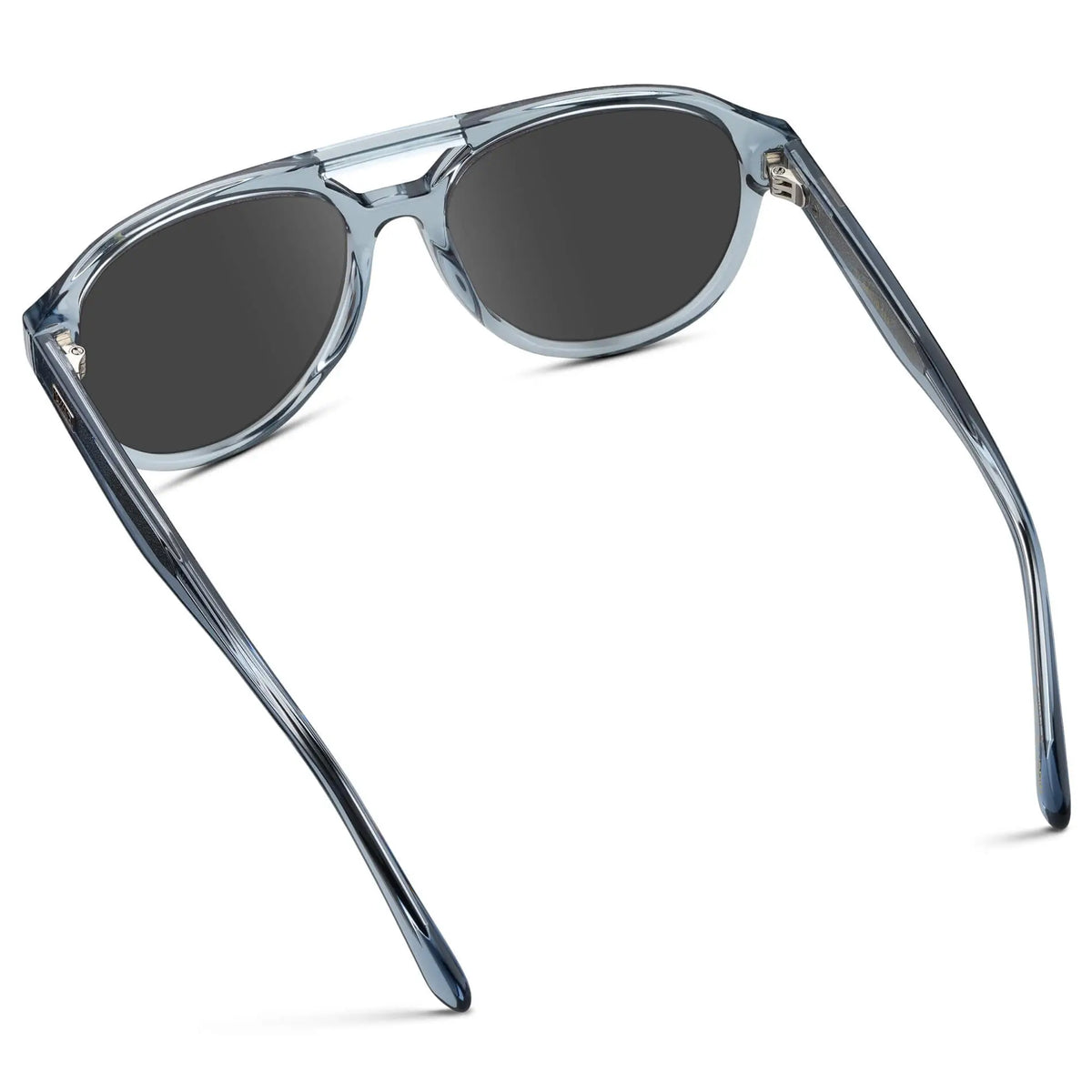 Denim Blue / Grey || Back view of Men's Aviator Style Prescription Sunglasses with Blue Frame and Grey Prescription Lenses