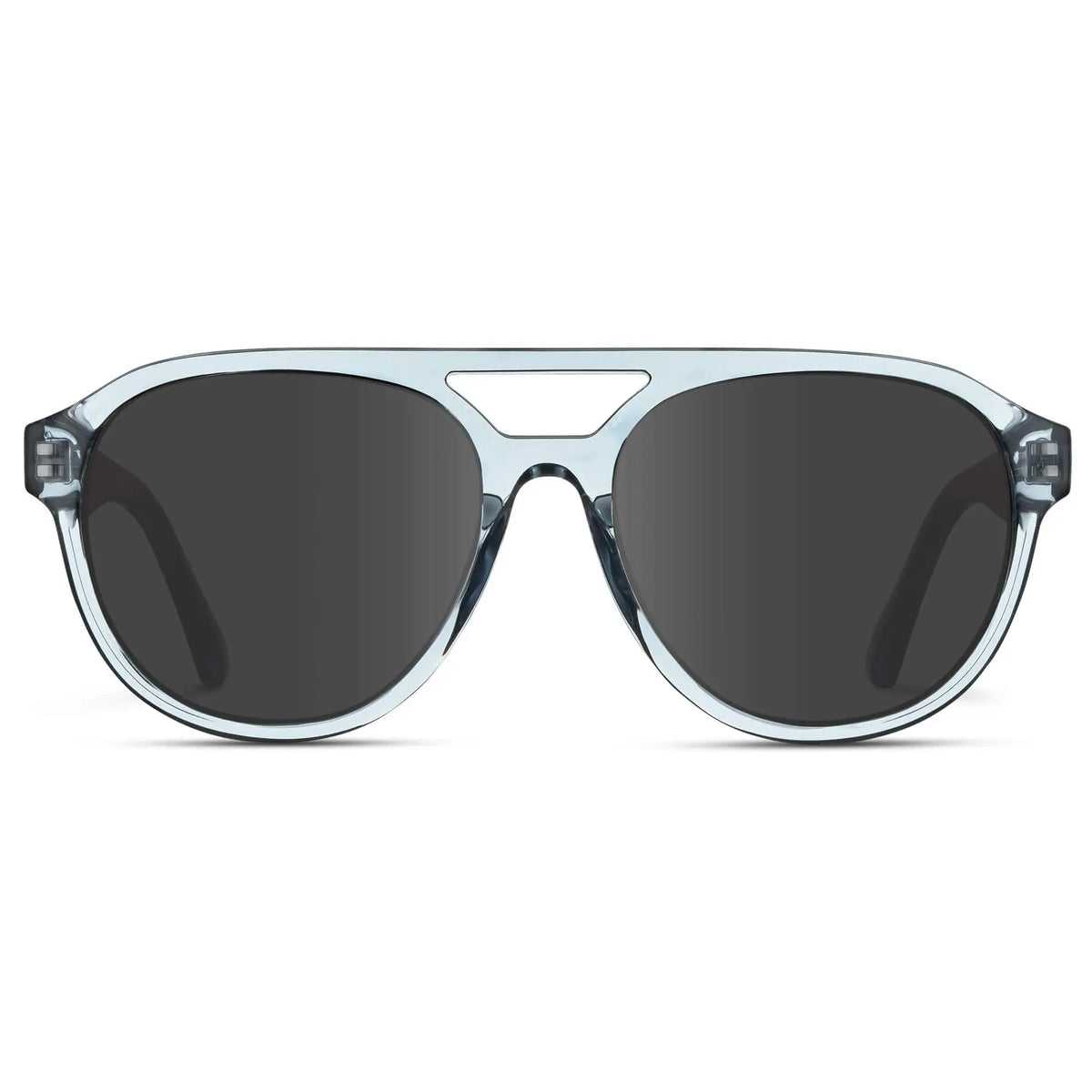 Denim Blue / Grey || Front view of Men's Aviator Style Prescription Sunglasses with Blue Frame and Grey Prescription Lenses