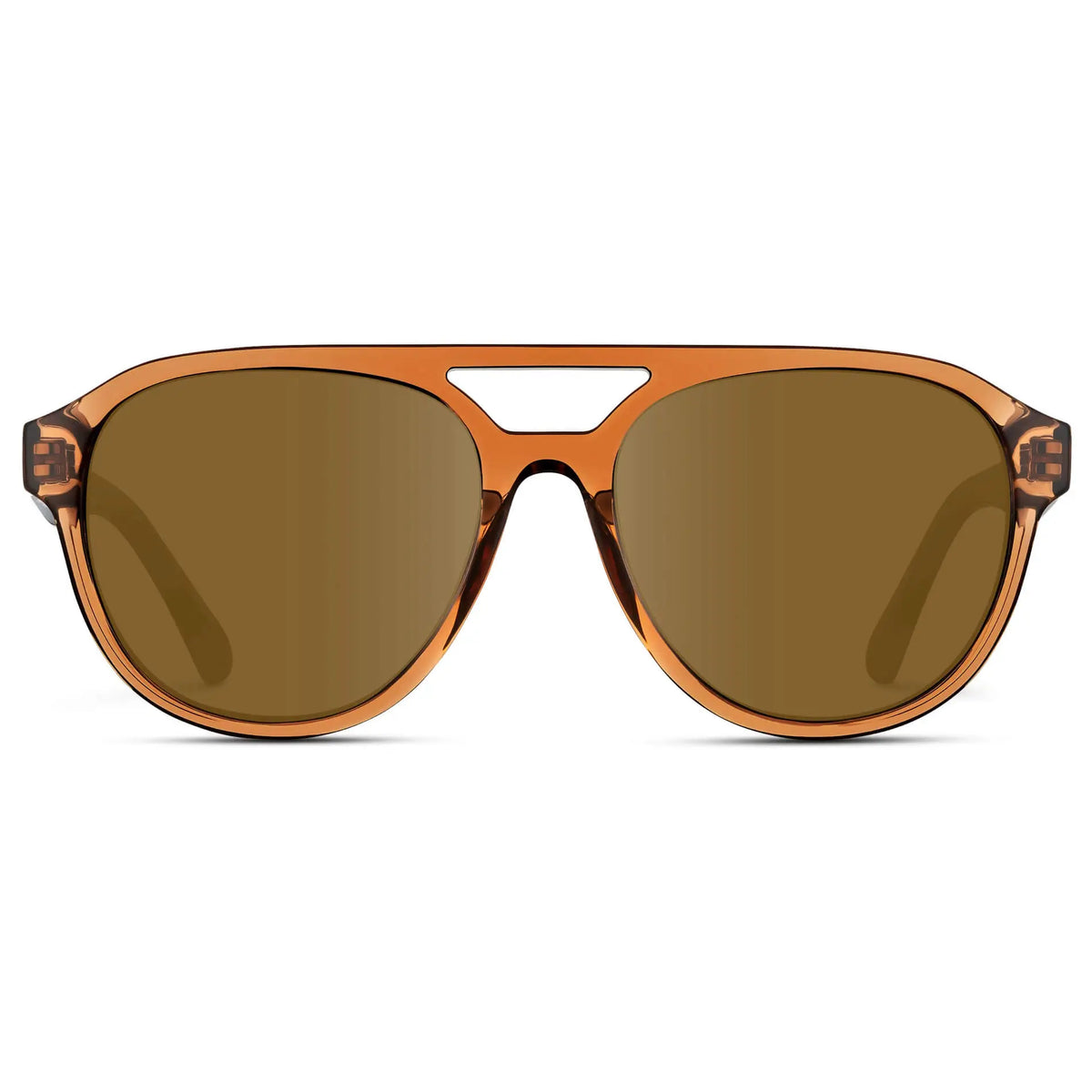 Crystal Copper / Amber || Front view of Men's Aviator Style Prescription Sunglasses with Brown Frame and Brown Prescription Lenses
