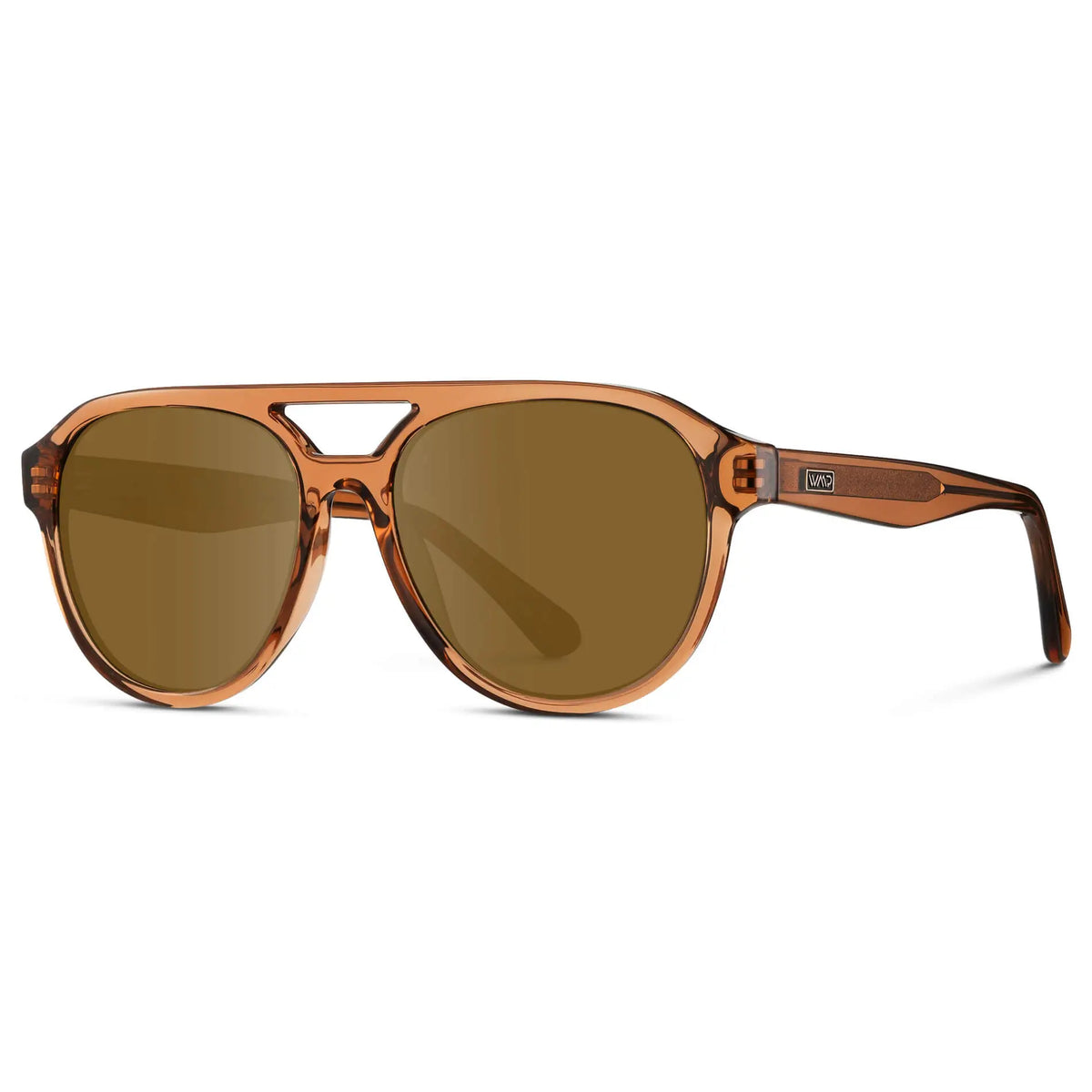 Crystal Copper / Amber || Side view of Men's Aviator Style Prescription Sunglasses with Brown Frame and Brown Prescription Lenses