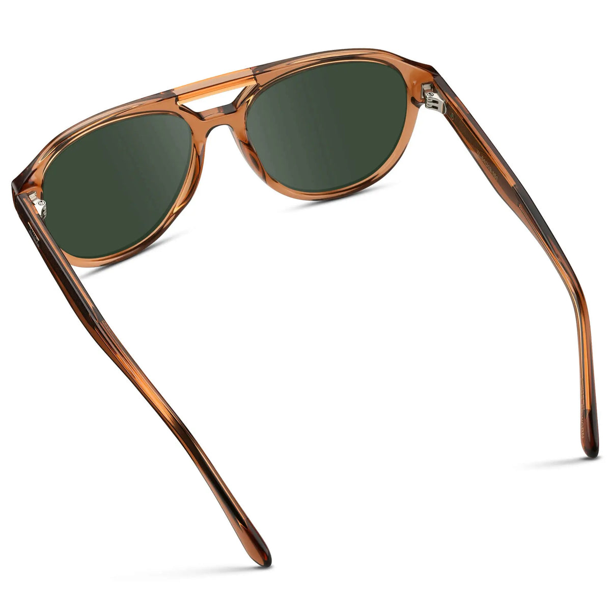 Crystal Copper / G15 || Back view of Men's Aviator Style Prescription Sunglasses with Brown Frame and Green Prescription Lenses