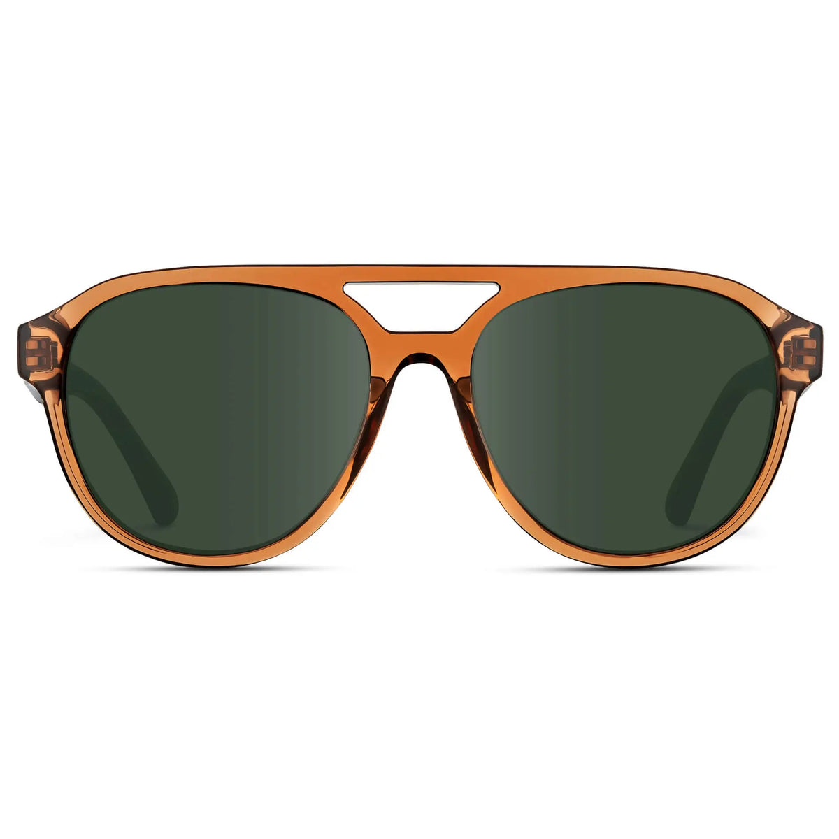 Crystal Copper / G15 || Front view of Men's Aviator Style Prescription Sunglasses with Brown Frame and Green Prescription Lenses
