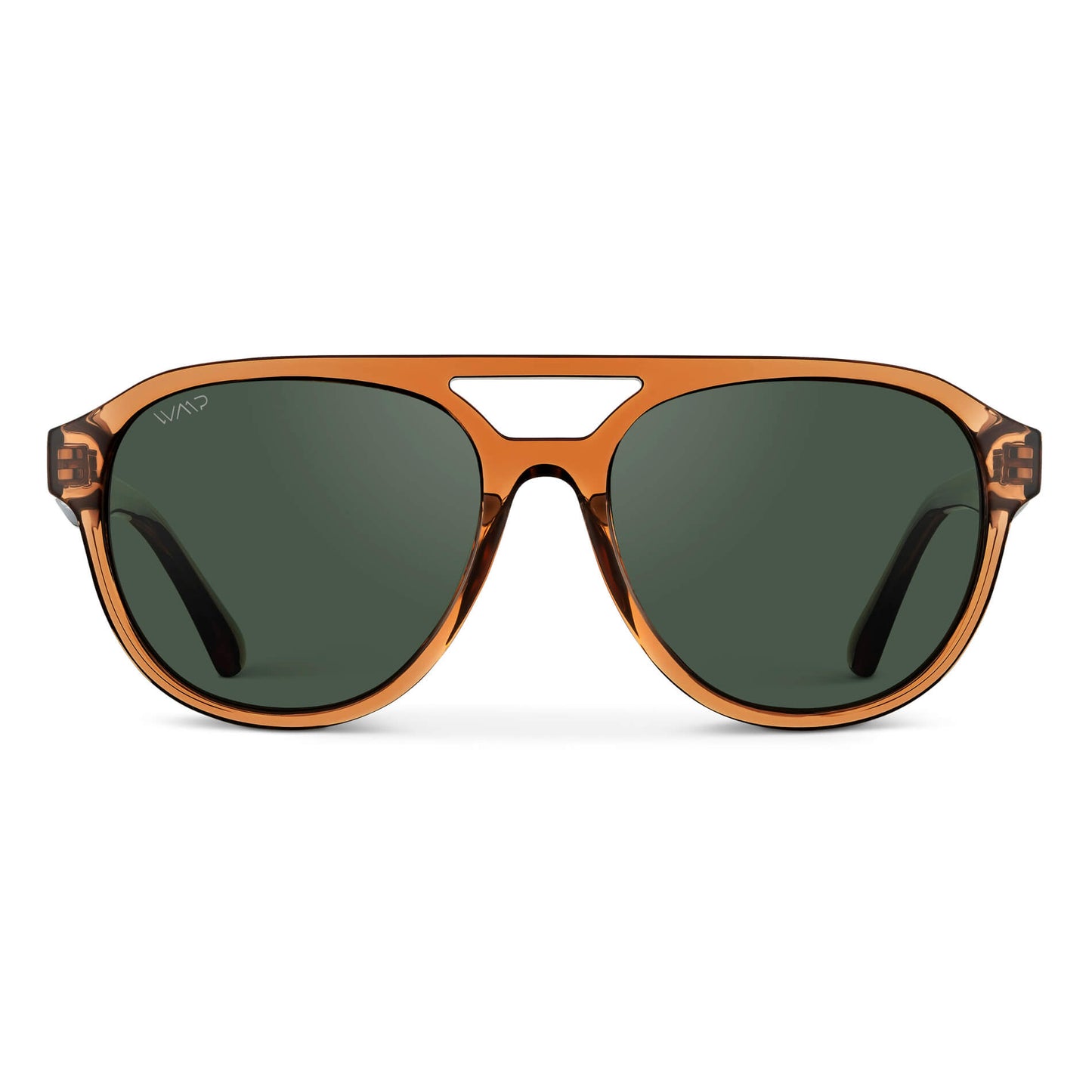 Crystal Copper / Smoke Green Lens || Brown Aviator Frame Sunglasses with Green Polarized Lenses