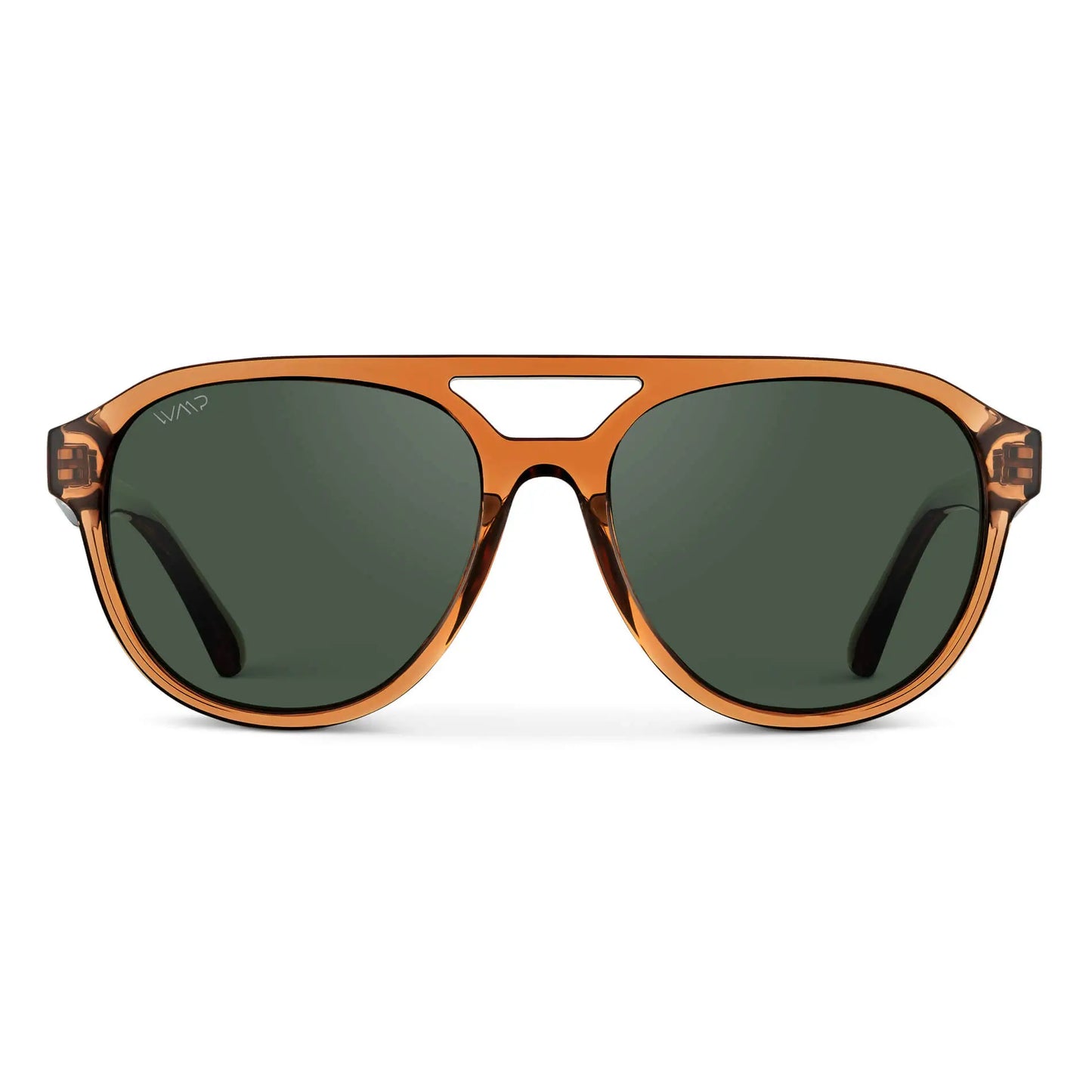 Crystal Copper / Smoke Green Lens || Brown Aviator Frame Sunglasses with Green Polarized Lenses