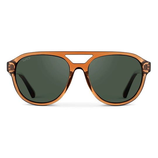 Crystal Copper / Smoke Green Lens || Brown Aviator Frame Sunglasses with Green Polarized Lenses