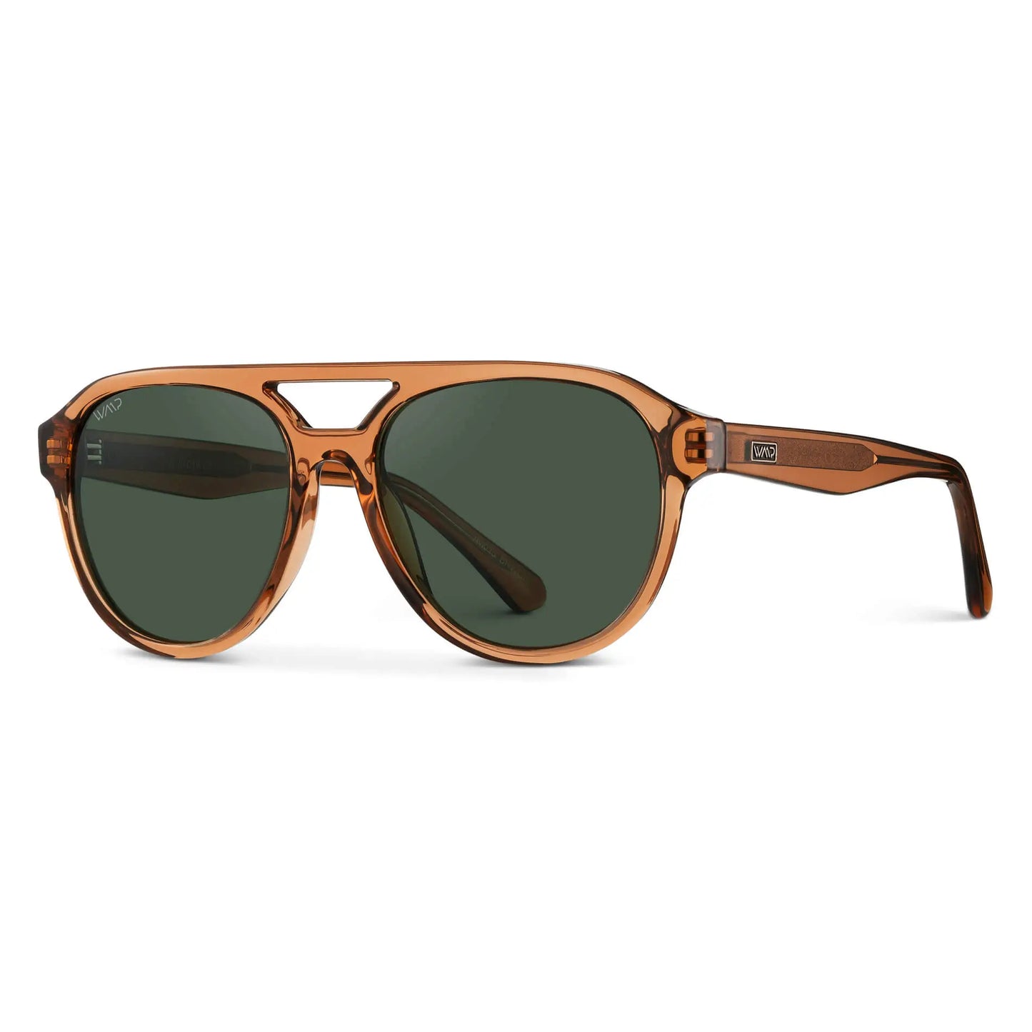 Crystal Copper / Smoke Green Lens || Brown Aviator Frame Sunglasses with Green Polarized Lenses