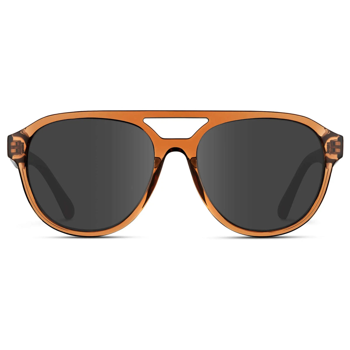 Crystal Copper / Grey || Front view of Men's Aviator Style Prescription Sunglasses with Brown Frame and Grey Prescription Lenses