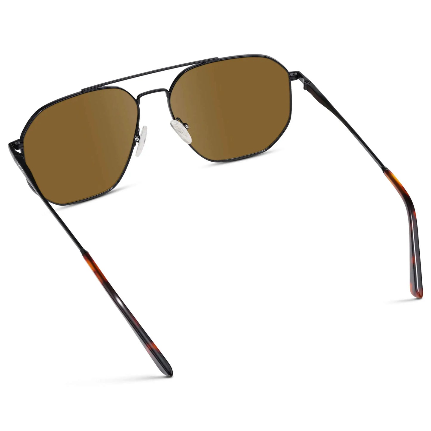 Black Carbon / Amber || Back view of Men's Double Bridge Aviator Prescription Sunglasses with Black Carbon Frame and Amber Lenses on a white background