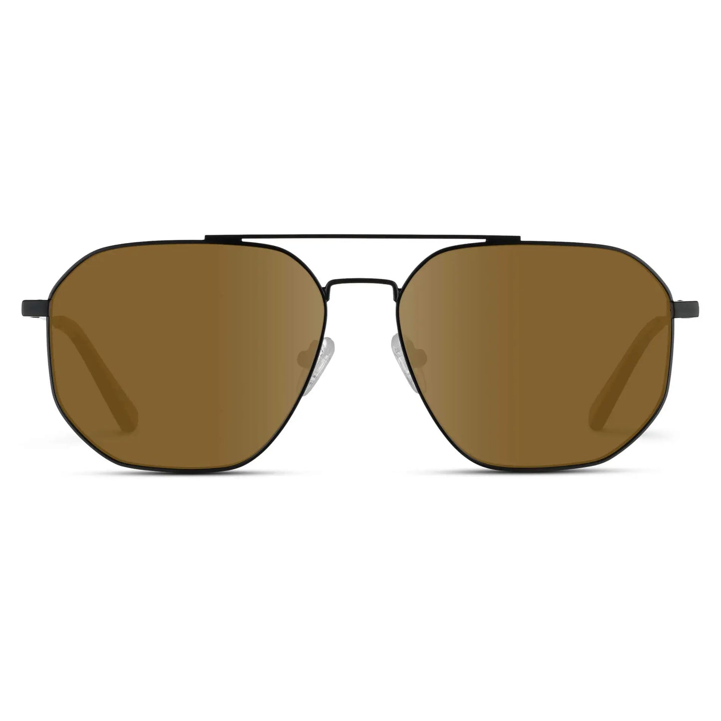 Black Carbon / Amber || Men's Double Bridge Aviator Prescription Sunglasses with Black Carbon Frame and Amber Lenses on a white background