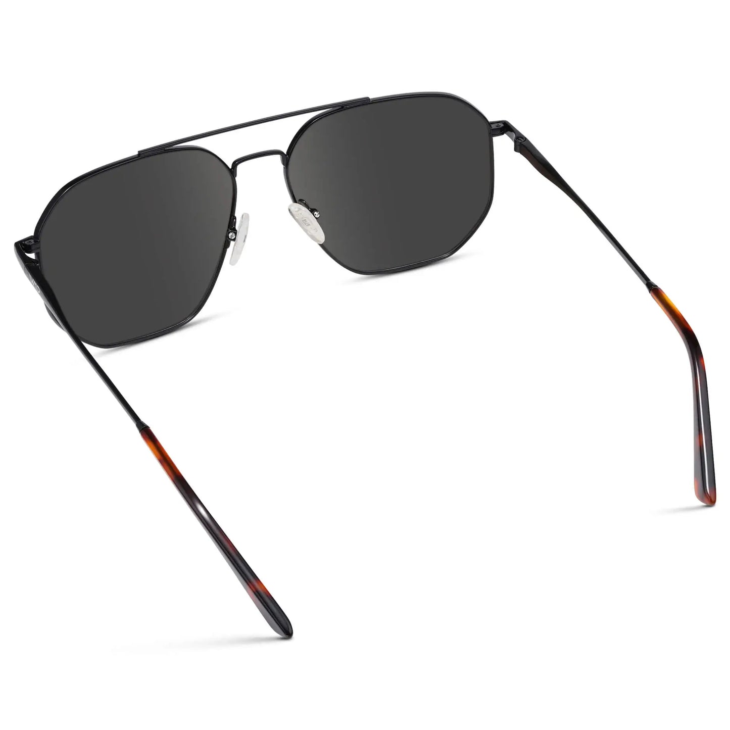 Black Carbon / Grey || Back view of Men's Double Bridge Aviator Prescription Sunglasses with Black Carbon Frame and Grey Lenses on a white background