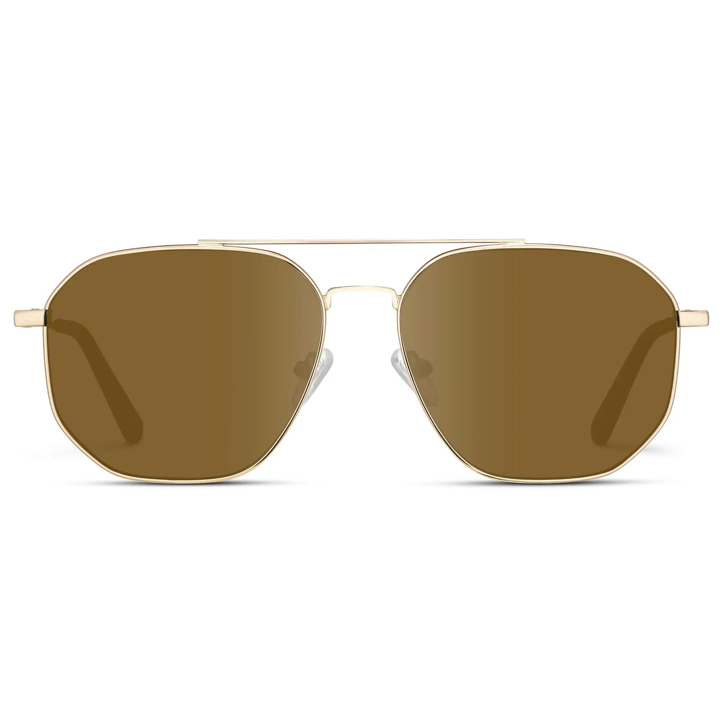 Gold / Amber || Men's Double Bridge Aviator Prescription Sunglasses with Gold Frame and Amber Lenses on a white background