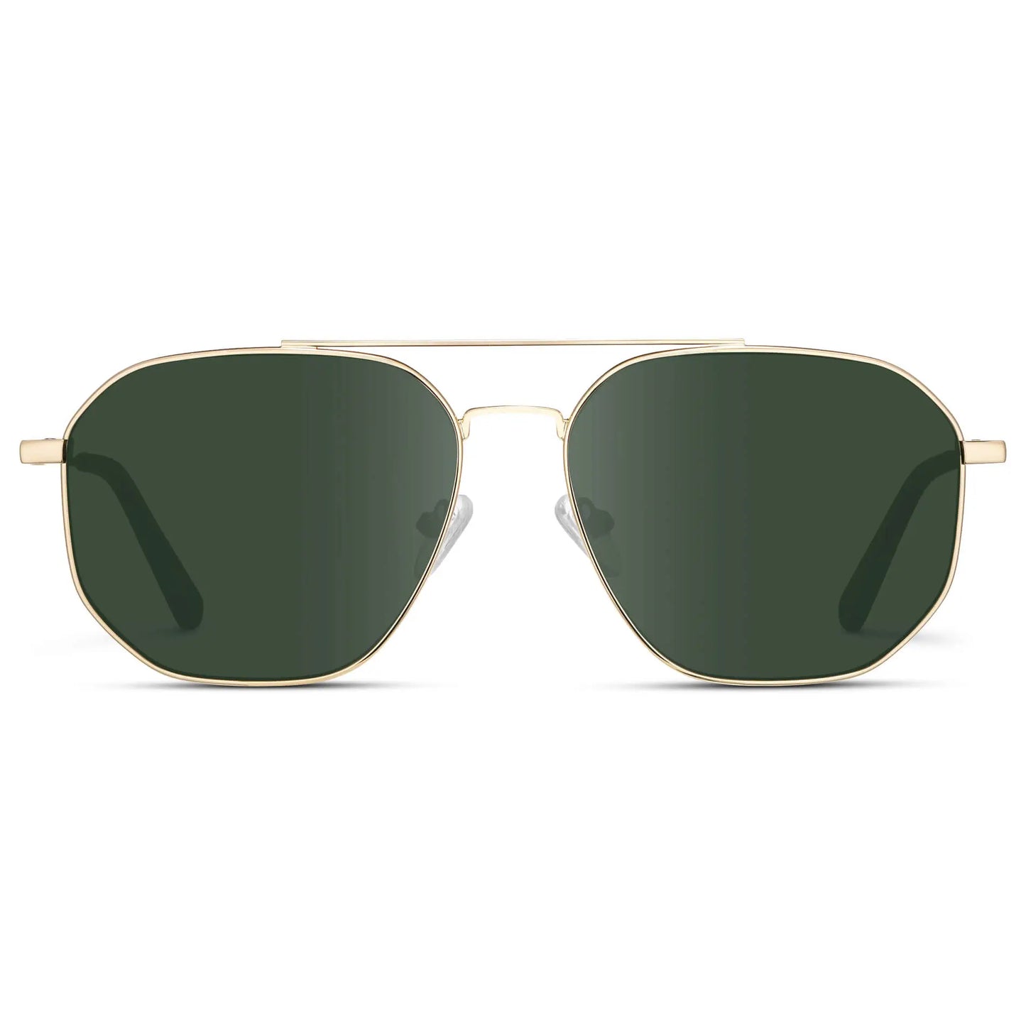 Gold / G15 || Men's Double Bridge Aviator Prescription Sunglasses with Gold Frame and Green Lenses on a white background
