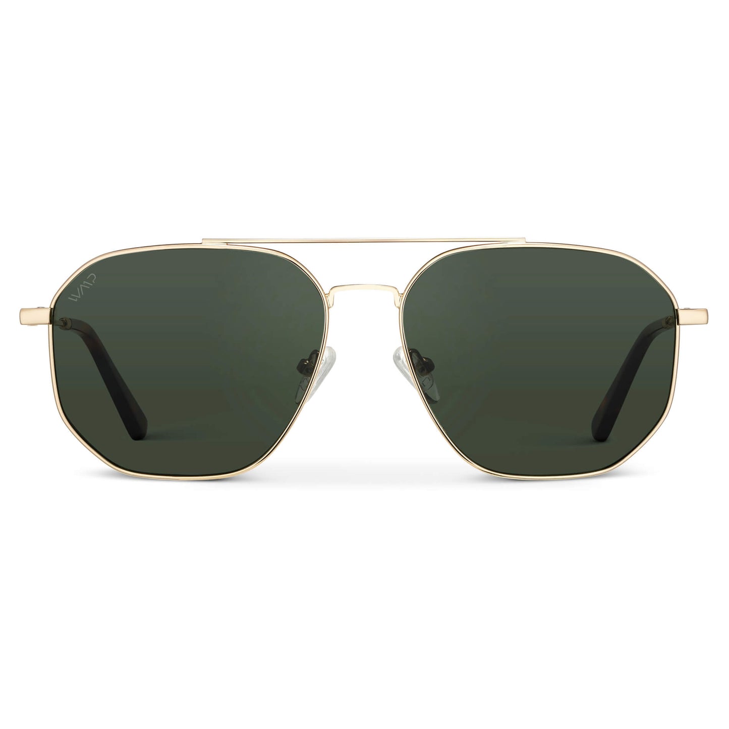 Gold / Smoke Green Lens || Modern Double Bridge Aviator Sunglasses with Gold Frame and Green Lenses
