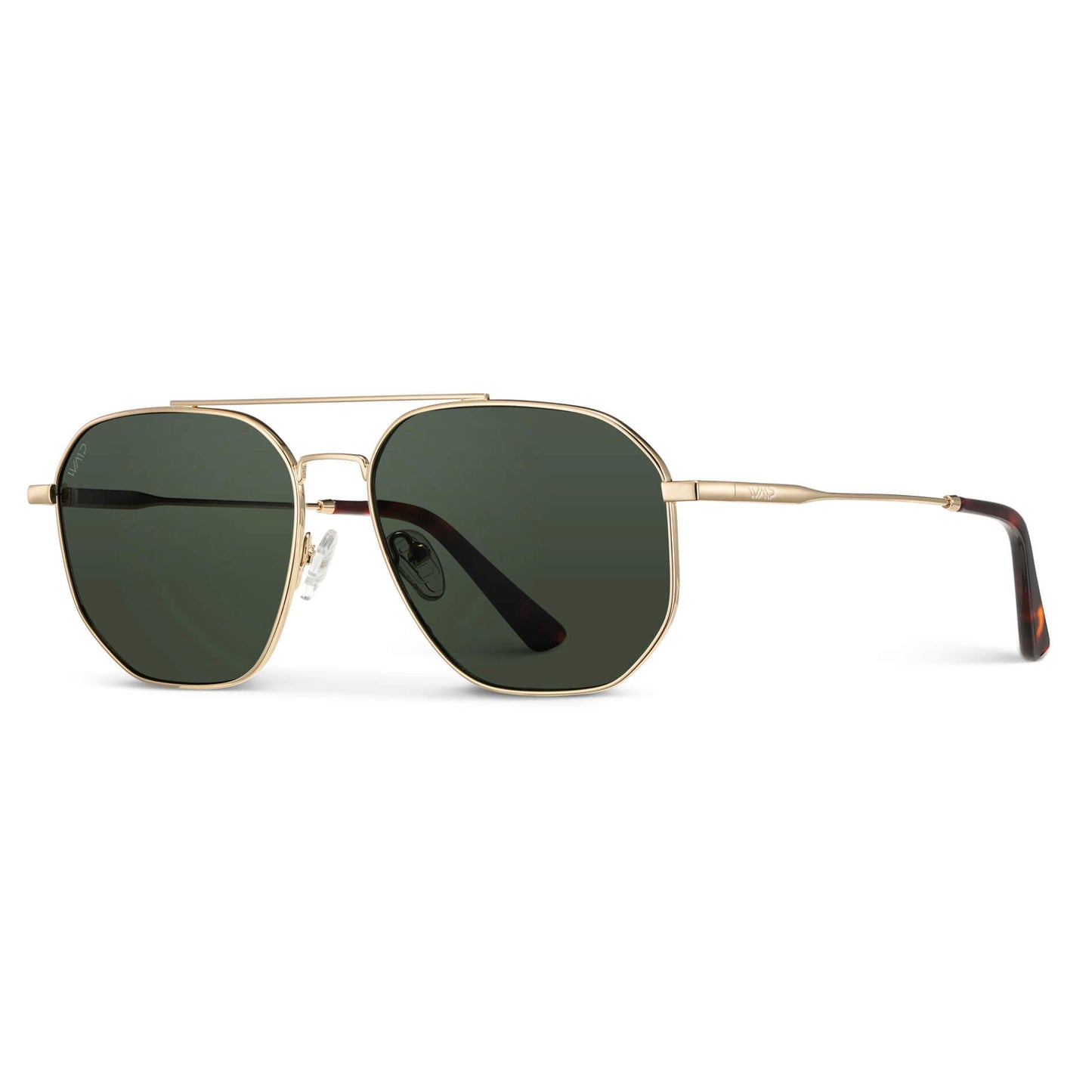 Gold / Smoke Green Lens || Modern Double Bridge Aviator Sunglasses with Gold Frame and Green Lenses