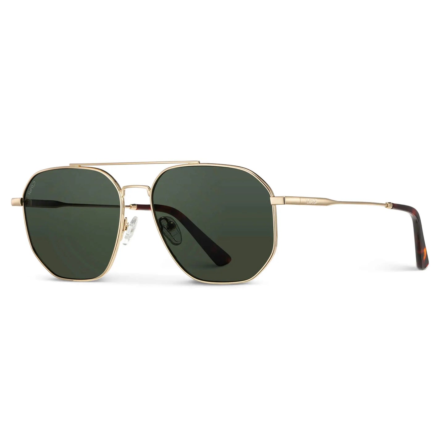 Gold / Smoke Green Lens || Men's Modern Double Bridge Aviator Sunglasses with Gold Frame and Green Polarized Lenses