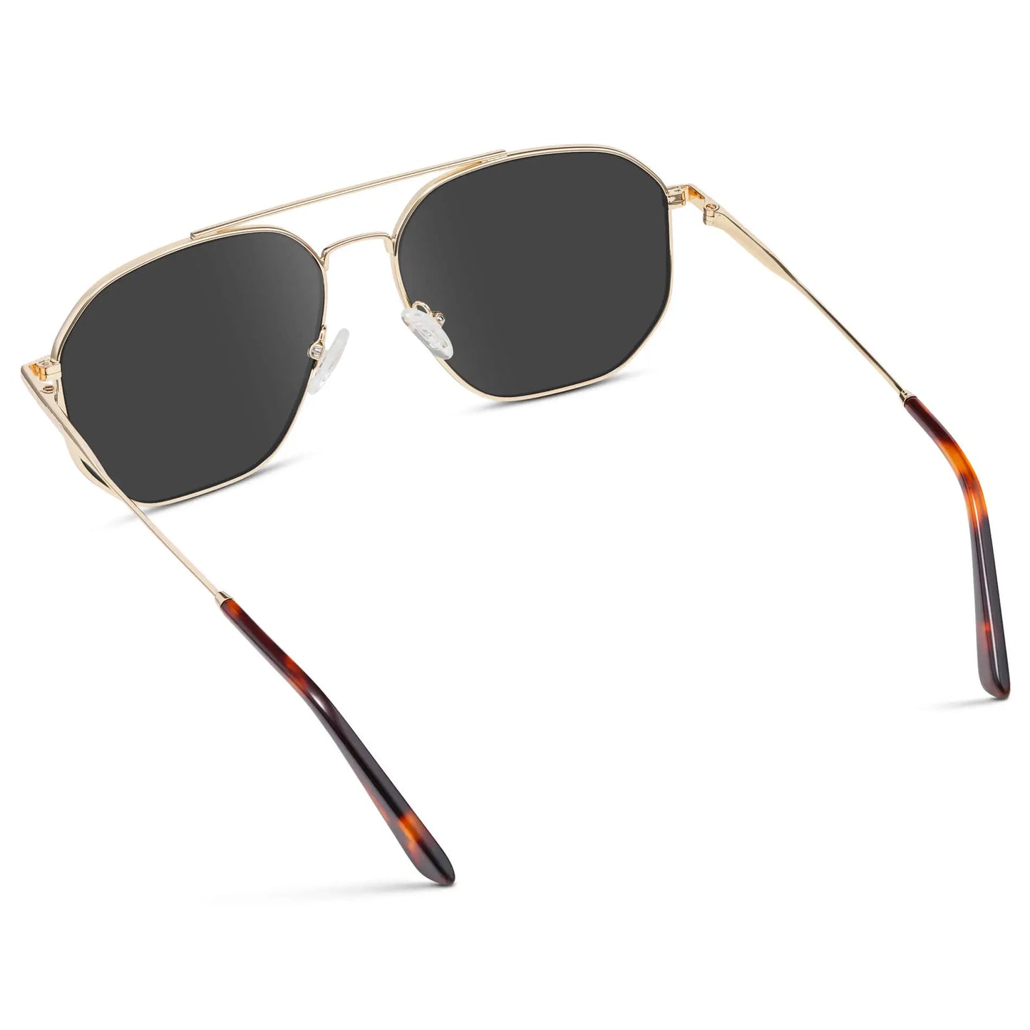 Gold / Grey || Back view of Men's Double Bridge Aviator Prescription Sunglasses with Gold Frame and Grey Lenses on a white background